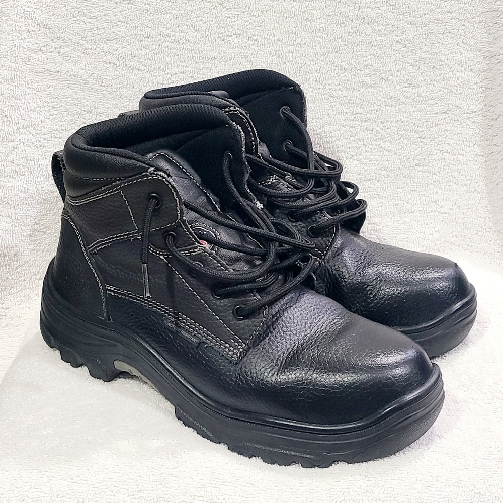 Skechers Work Steel Toe Boots Mens Size 9.5 Puncture Resistant Black Leather